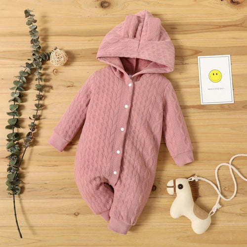 0-18 Month Newborn Baby Romper Boys Girls Cute Ears Solid Hooded Long